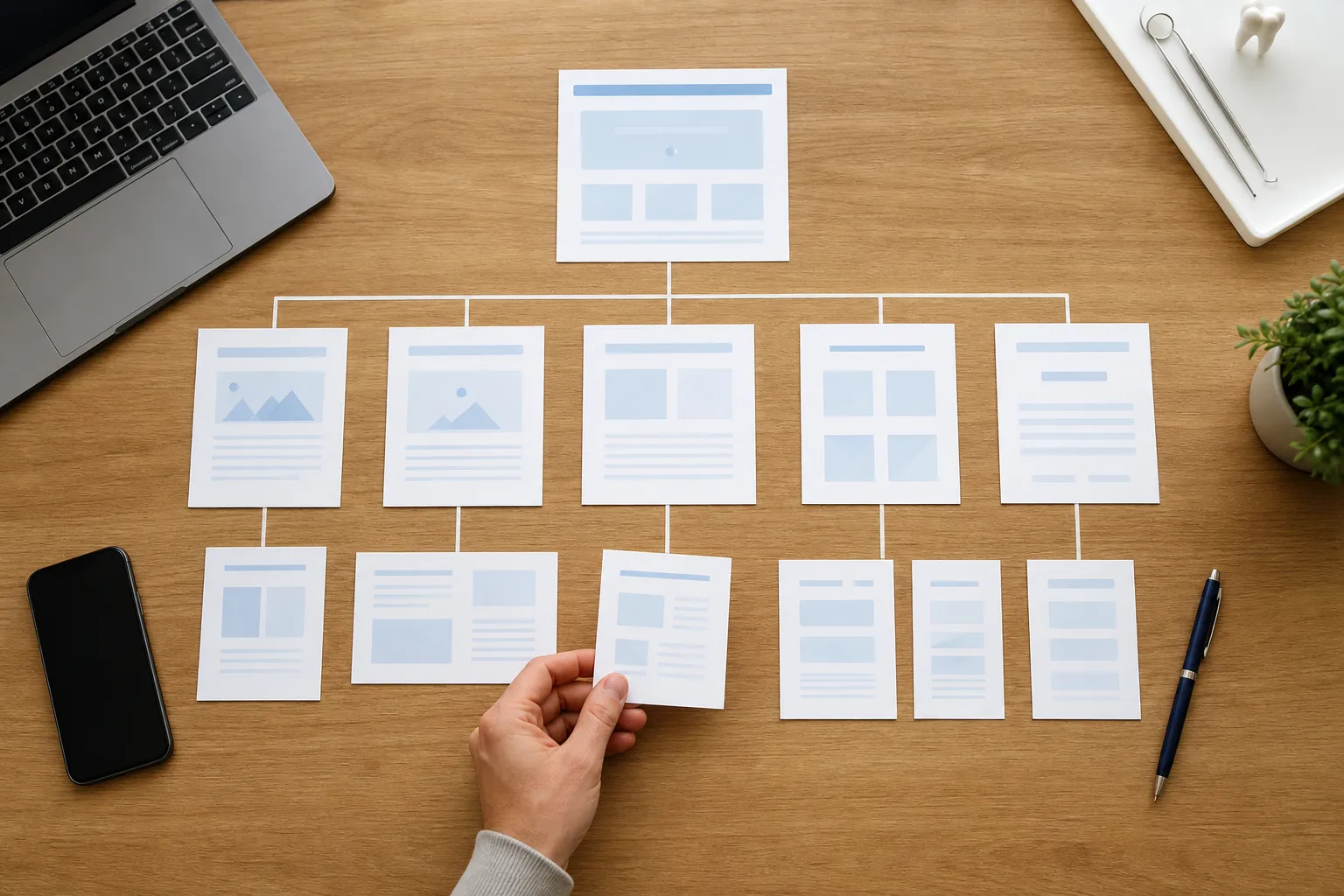 Geordneter Seitenplan für eine Zahnarzt-Website
